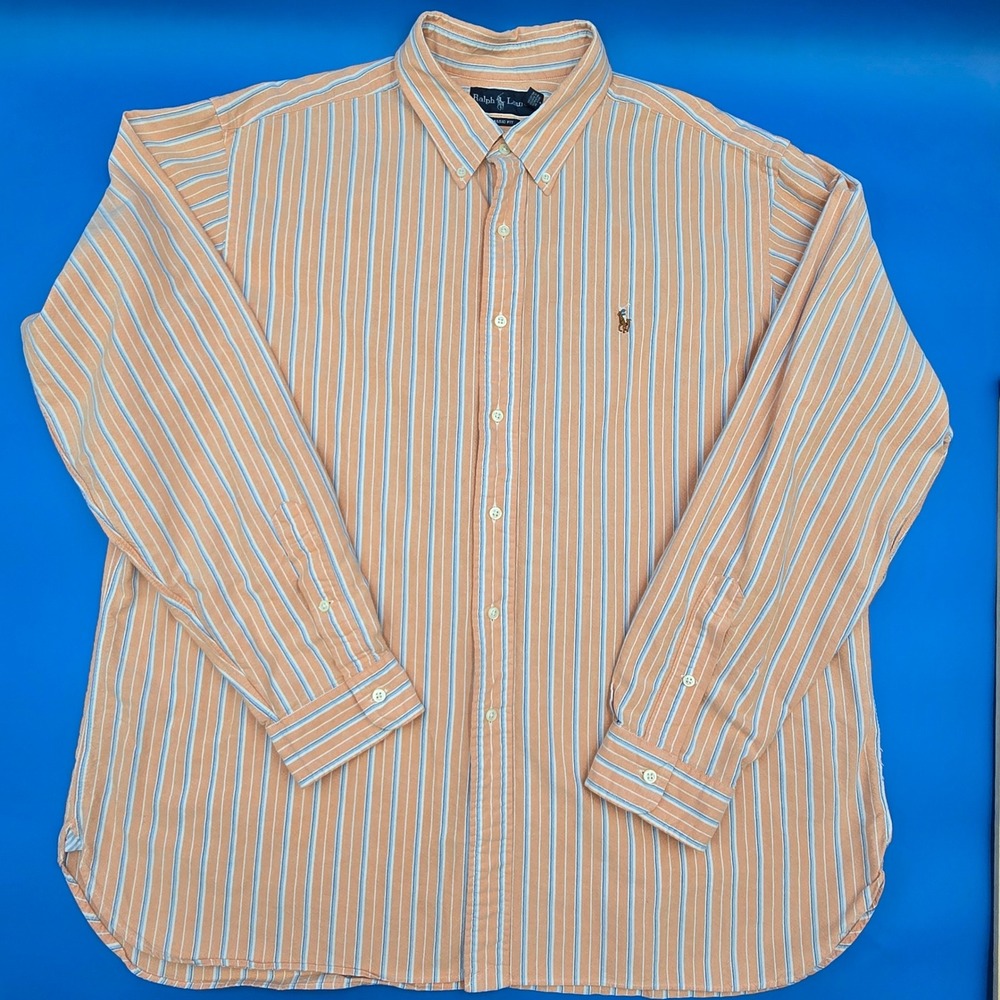 Polo Ralph Lauren XXL Classic Fit Stripe Oxford Shirt Orange Blue Multi Pony L/S